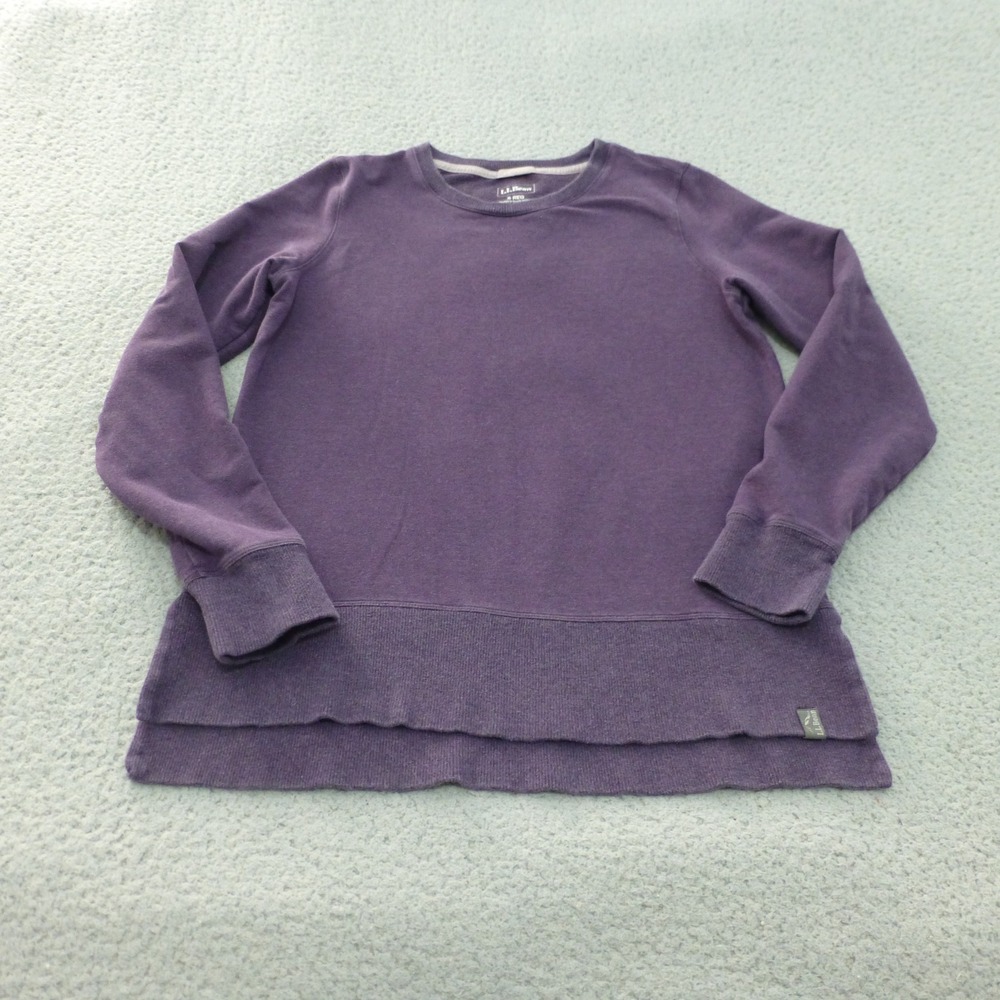LL Bean Crewneck Sweatshirt Women Small Purple Thumbhole High-Low Hem